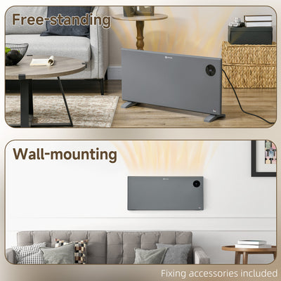 HOMCOM 2000W Electric Convector Heater, Freestanding or Wall Mounted, Space Heater with Adjustable Thermostat, Timer, Grey 