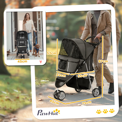 PawHut 3 Wheel Pet Stroller for Small and Miniature Dogs, Charcoal Grey 