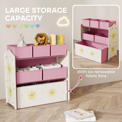 AIYAPLAY Kids Toy Storage Units, 3-Tier Toy Organiser Shelf with 6 Removable Boxes for Kids, Bedroom, Playroom, Pink 