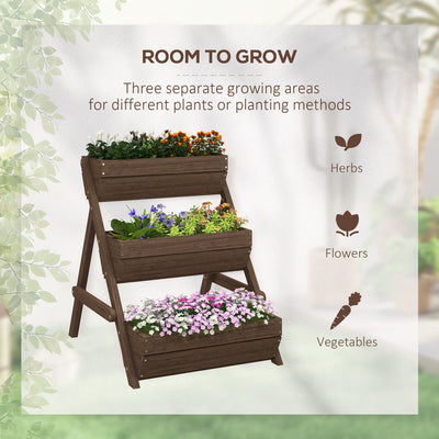 Outsunny 3 Tier Raised Garden Bed Wooden Elevated Planter Box Kit, 66L for Flower, Vegetable, Herb, 65x75x78cm, Tan 