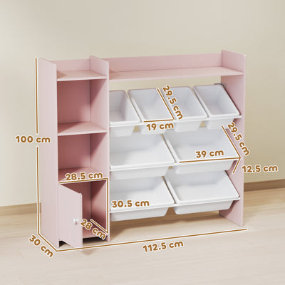 AIYAPLAY Toy Storage Unit with 8 Removable Bins, Storage Shelves, Cabinet, Pink 