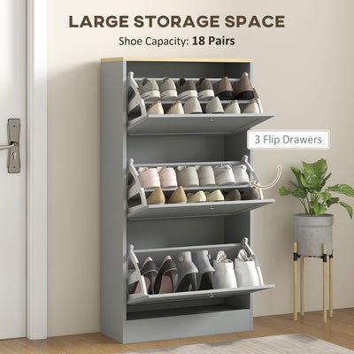 HOMCOM Modern Compact Three-Drawer Shoe Storage Cabinet - Grey 