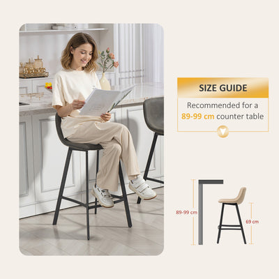 HOMCOM Bar Stools Set of 2, PU Leather Dining Stools with Backrest, Footrest, for Kitchen, Counter, Breakfast Bar, Grey 