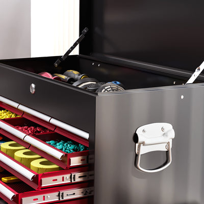 HOMCOM 19 Drawer, Two-Part Tool Storage Chest on Wheels - Red 