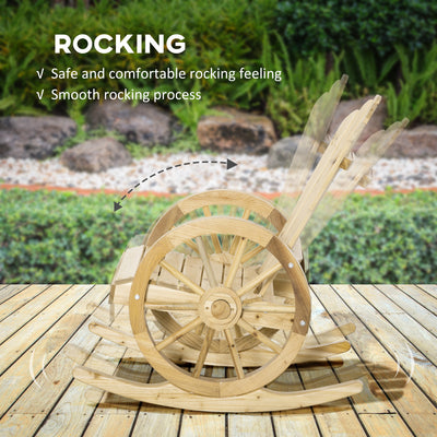 Outsunny 2 Piece Wooden Adirondack Rocking Chair Reclining Armchair Outdoor Garden Furniture Patio Porch Rocker - Natural 