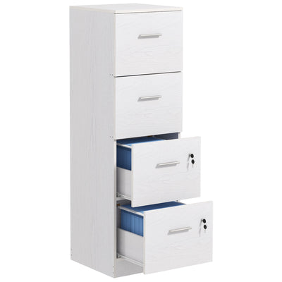 HOMCOM Four-Drawer Lockable Filing Cabinet - White Wood Effect 