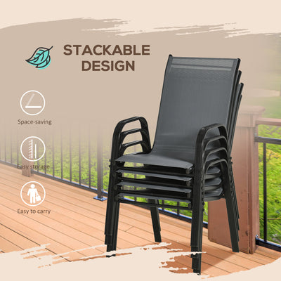 Outsunny Set of Four Stackable Mesh Seat Chairs - Dark Grey 