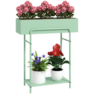 Outsunny 2 Tier Plant Stand, Metal Plant Rack Shelf with Drain Holes, Floor-standing Flower Pot Stand for Indoor Outdoor Garden Patio Balcony Living Room, Green 