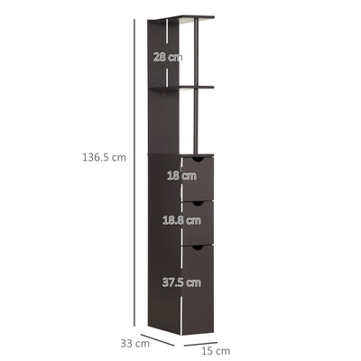 HOMCOM Tall Bathroom Cabinet, Freestanding Bathroom Storage Cabinet with 2-Tier Shelf and Drawers, Narrow Cupboard Storage Unit, Brown 