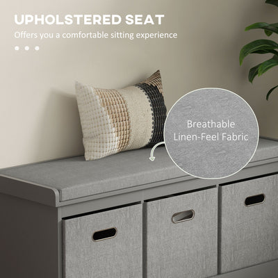 HOMCOM Three-Drawer Shoe Storage Bench, with Padded Top Seat - Grey 