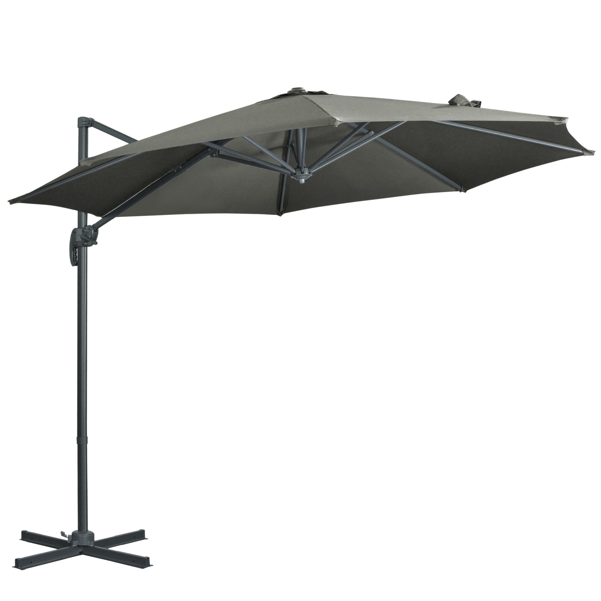 Outsunny 3 x 3(m) Cantilever Parasol with Cross Base, Garden Umbrella with 360\'c2\'b0 Rotation, Crank Handle and Tilt for Outdoor, Patio, Grey