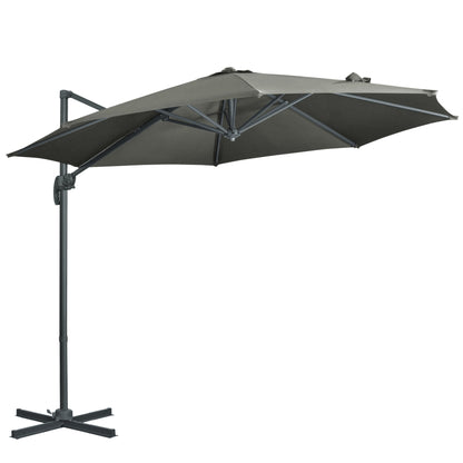Outsunny 3 x 3(m) Cantilever Parasol with Cross Base, Garden Umbrella with 360\'c2\'b0 Rotation, Crank Handle and Tilt for Outdoor, Patio, Grey