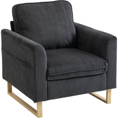 HOMCOM Accent Chair with Pocket Spring, Modern Industrial Armchair with Metal Legs for Livingroom Dark Grey 