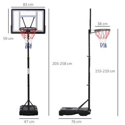 HOMCOM 1.55-2.1m Basketball Hoop and Stand w/ Fillable Base, Wheels 