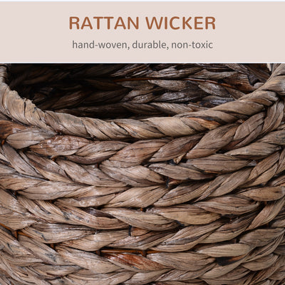 PawHut Wicker Cat Bed, Raised Rattan Cat Basket with Cylindrical Base, Soft Washable Cushion, 42 x 33 x 52cm - Brown 