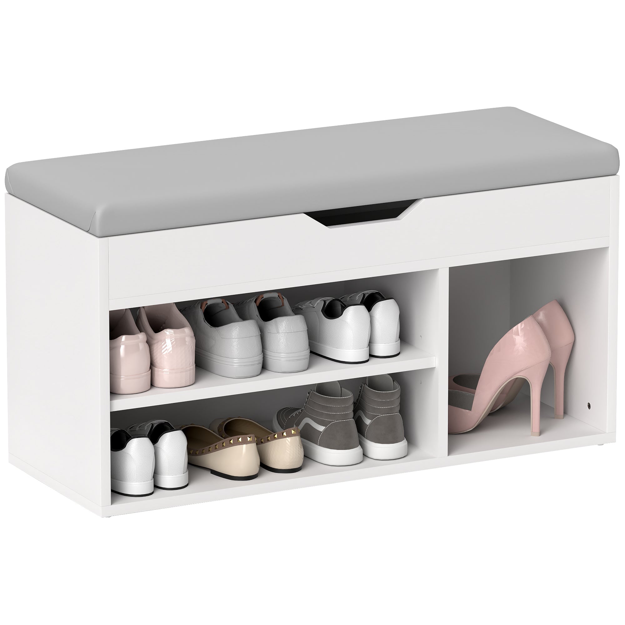 HOMCOM Shoes Cabinet Bench Hidden Storage Padded Seat Organiser Footwear Rack Hallway Cream White 