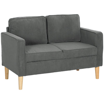 HOMCOM Small Two-Seater Corduroy Sofa - Grey 