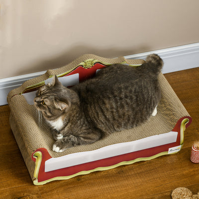 PawHut Cat Cardboard Scratcher, Lounge Sofa Bed with Catnip, 58 x 29.5 x 29cm 