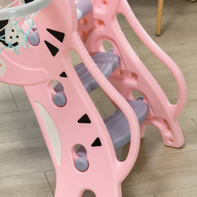 AIYAPLAY 3 in 1 Baby Slide for Indoor Use with Climber, Basketball Hoop, Basketball, for Ages 18-36 Months - Pink 