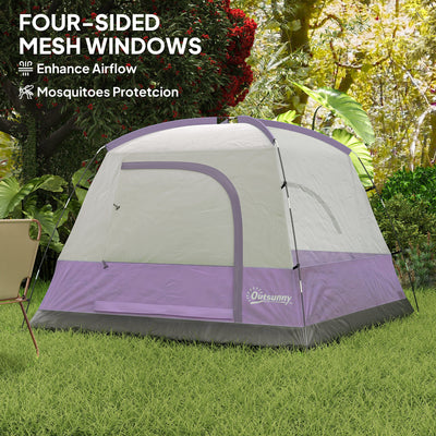Outsunny 3-4 Person Camping Tent, Easy Set Up 3-4 Man Tent w/ Sewn-in Groundsheet, Waterproof Dome Tent w/ Mesh Windows 