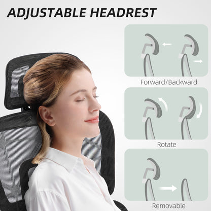 HOMCOM Executive Office Chair, Ergonomic Mesh High Back Desk Chair with Lumbar Support, Reclining Function, Swivel Computer Chair with 3D Armrest, Headrest, Footrest, Black