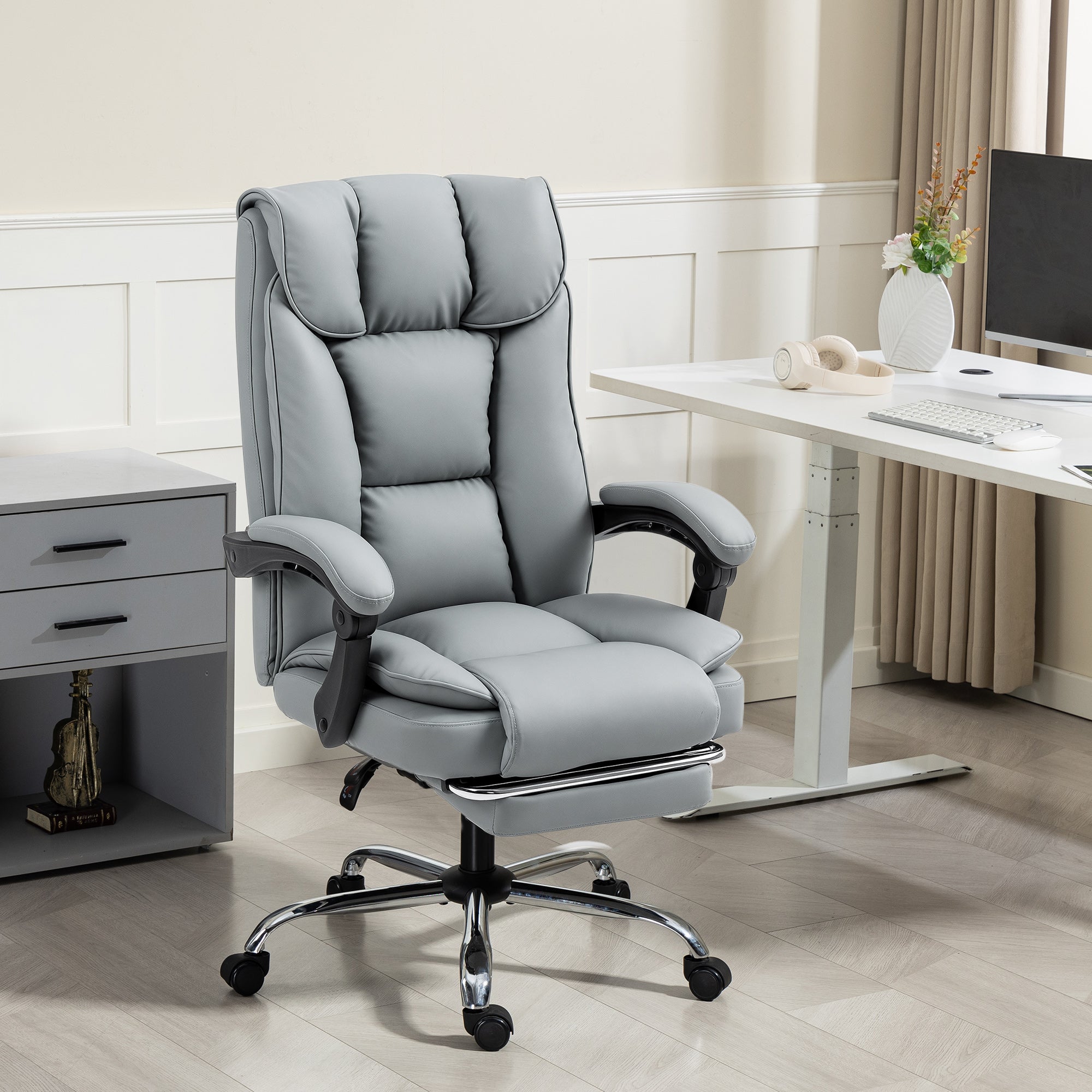 HOMCOM 155° Reclining Faux Leather Swivel Office Chair -Black 
