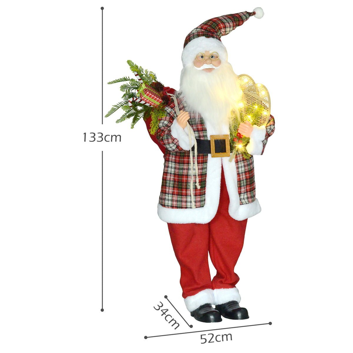 HOMCOM 4'3" Animated Santa Claus Figure, with Sound and Lights - Red/Green 