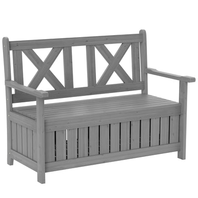 Outsunny 2-Seater Garden Storage Bench for Patio Wood Porch Decor Outdoor Seating, Charcoal Grey 
