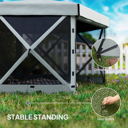 Outsunny 3 x 3(m) Hexagon Pop Up Gazebo with 5 Sides and Carry Bag, Waterproof, UV Resistant Party Tent Instant Event Shelter with Netting for Garden, Patio, Light Grey