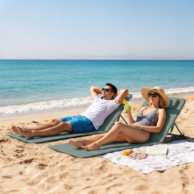 Outsunny Foldable Sun Loungers Set of 2, Portable Folding Beach Lounger with 4-level Adjustable Backrest, Grey 
