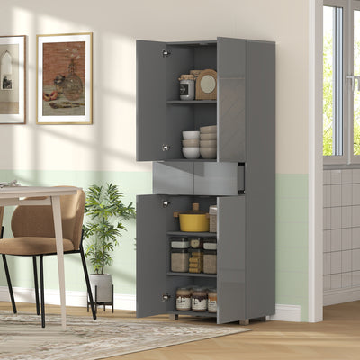 HOMCOM Storage Cabinet, Kitchen Cupboard with 3 Adjustable Shelves, 60L x 35W x 170H cm, High Gloss Grey 