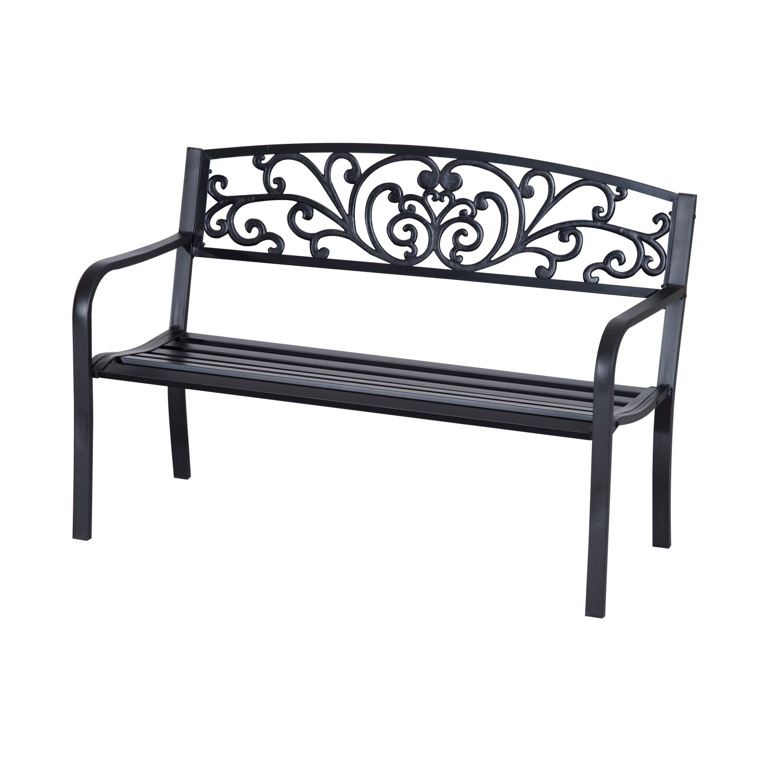 Outsunny 2-Seater Garden Bench, Steel-Black 