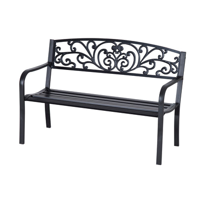 Outsunny 2-Seater Garden Bench, Steel-Black 