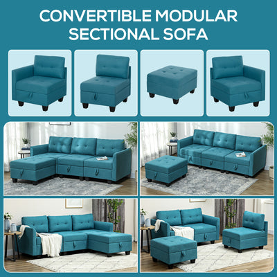 HOMCOM 'L' Shape Modular Sofa, with Storage - Light Blue 