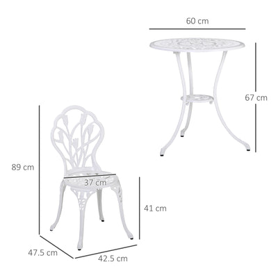 Outsunny 3 Piece Patio Bistro Set for 2, Outdoor Aluminium Garden Table and Chairs with Umbrella Hole for Balcony, White 