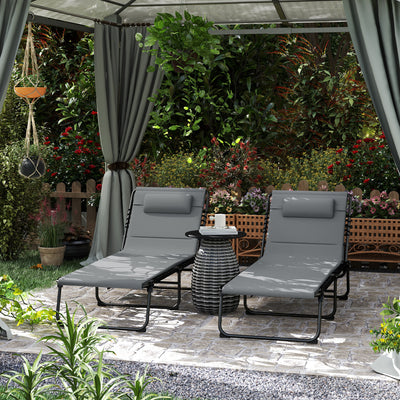 Outsunny Folding Sun Loungers Set of 2, Recliner Garden Chairs with Quick Drying Pad Headrest Side Pocket, Garden Sun Loungers for Beach Pool, Charcoal Grey 