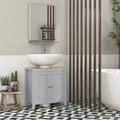 kleankin Under Sink Cabinet, Bathroom Sink Cabinet with 2 Doors, Pedestal Under Sink Design, Freestanding Bathroom Cupboard with Adjustable Shelf, Grey 