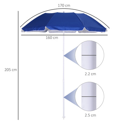 Outsunny 1.7m Beach Umbrella, Portable Parasol with Tilting Function, Carry Bag, Outdoor Sunshade Shelter with 8 Ribs, Blue 