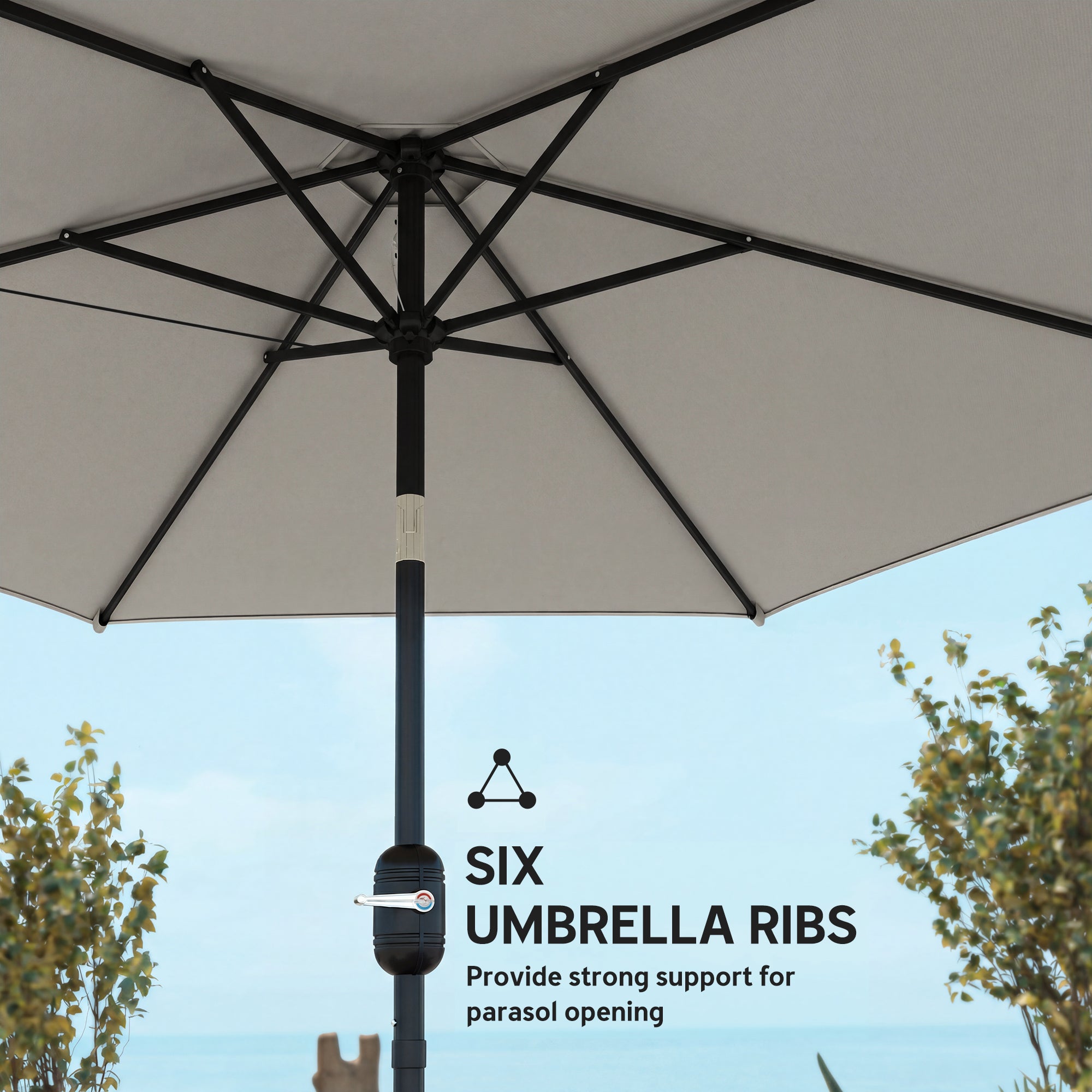 Outsunny 2.6 m Garden Parasol Umbrella with Aluminium Pole, Outdoor Patio Umbrella with Tilt and Crank, Vent, Light Grey 