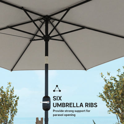 Outsunny 2.6 m Garden Parasol Umbrella with Aluminium Pole, Outdoor Patio Umbrella with Tilt and Crank, Vent, Light Grey 