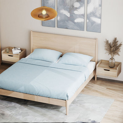 HOMCOM Floating Nightstands Set of 2, Wall Mounted Bedside Table with Drawer for Bedroom, Natural Wood 