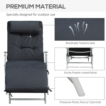 Outsunny Steel Frame Outdoor Garden Padded Sun Lounger w/ Pillow Black 