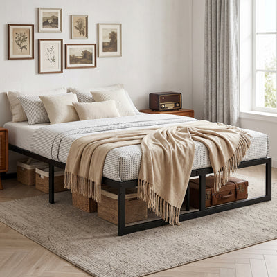 HOMCOM 4ft Small Double Bed Frame with Underbed Storage and Steel Slat Support, 32.5 cm Height, Noise-Free, Black