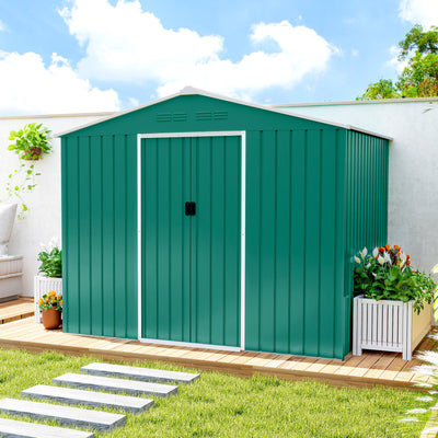 Outsunny 8 x 6ft Galvanised Steel Shed, with Double Door - Green 