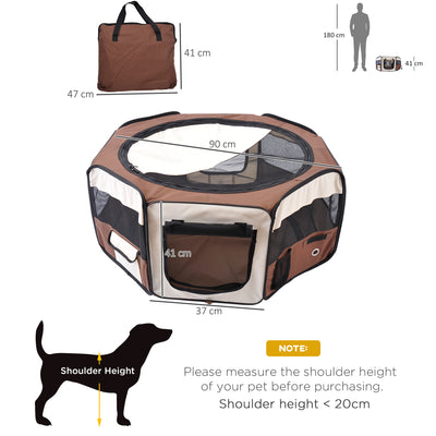PawHut Portable Cat Dog Playpen Pet Puppy Rabbit Guinea Pig Pen Run Dia 90 x 41H cm Indoor & Outdoor Brown 