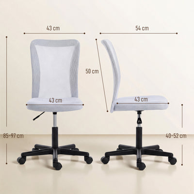 Vinsetto Mesh Office Chair Armless Swivel Executive Computer Desk Chair Adjustable Height Wheels White 