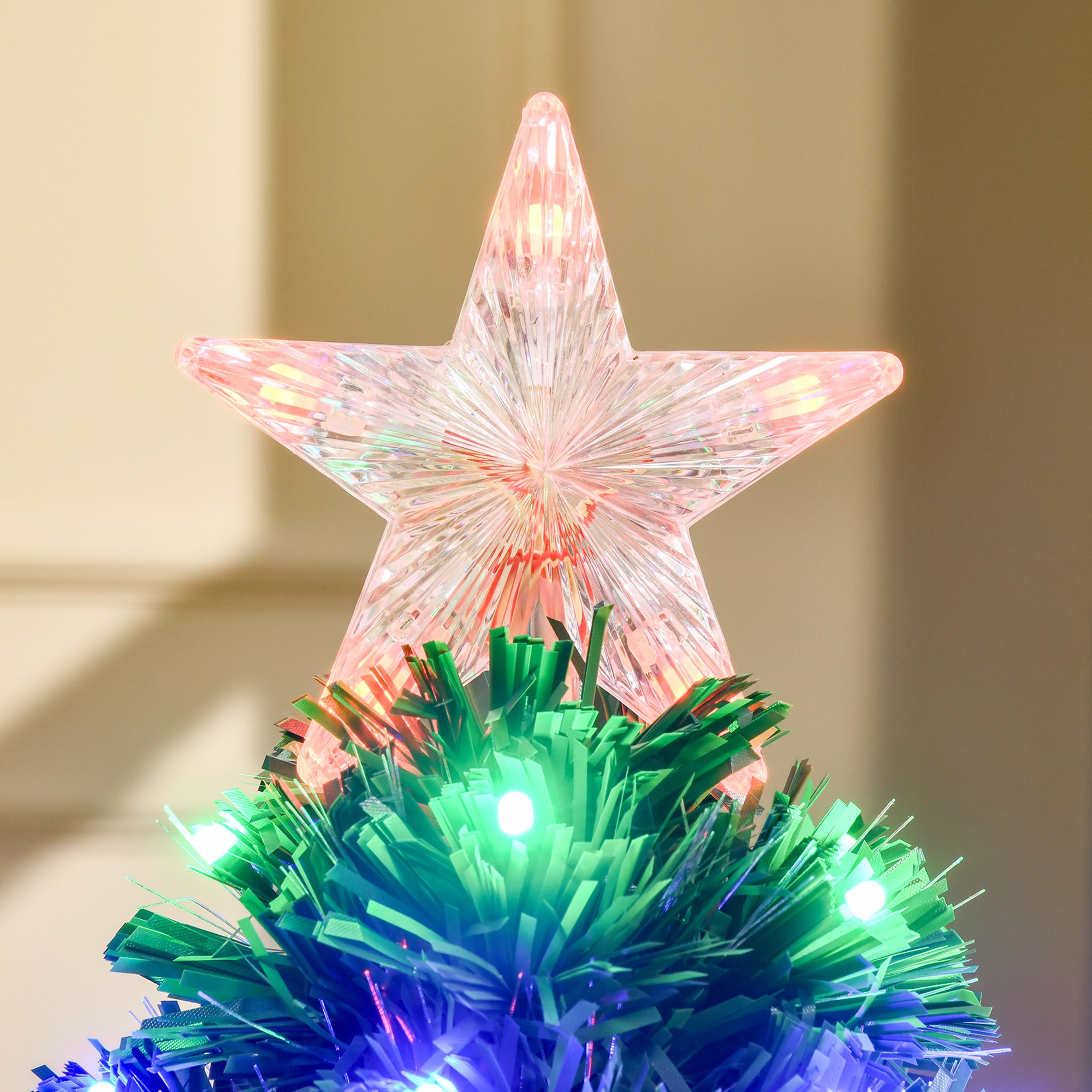 HOMCOM 3 Feet Prelit Artificial Christmas Tree with Multi-Coloured Fiber Optic LED Light, Holiday Home Xmas Decoration, Green 