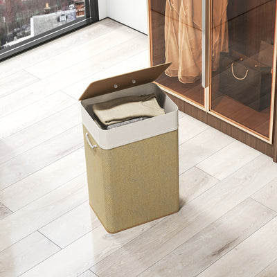 HOMCOM Bamboo Laundry Basket with Lid, 72L Laundry Hamper with Rope Handles, Washing Basket with Removable Washable Liner Bag for Bathroom, Bedroom, Nature Wood Finish 