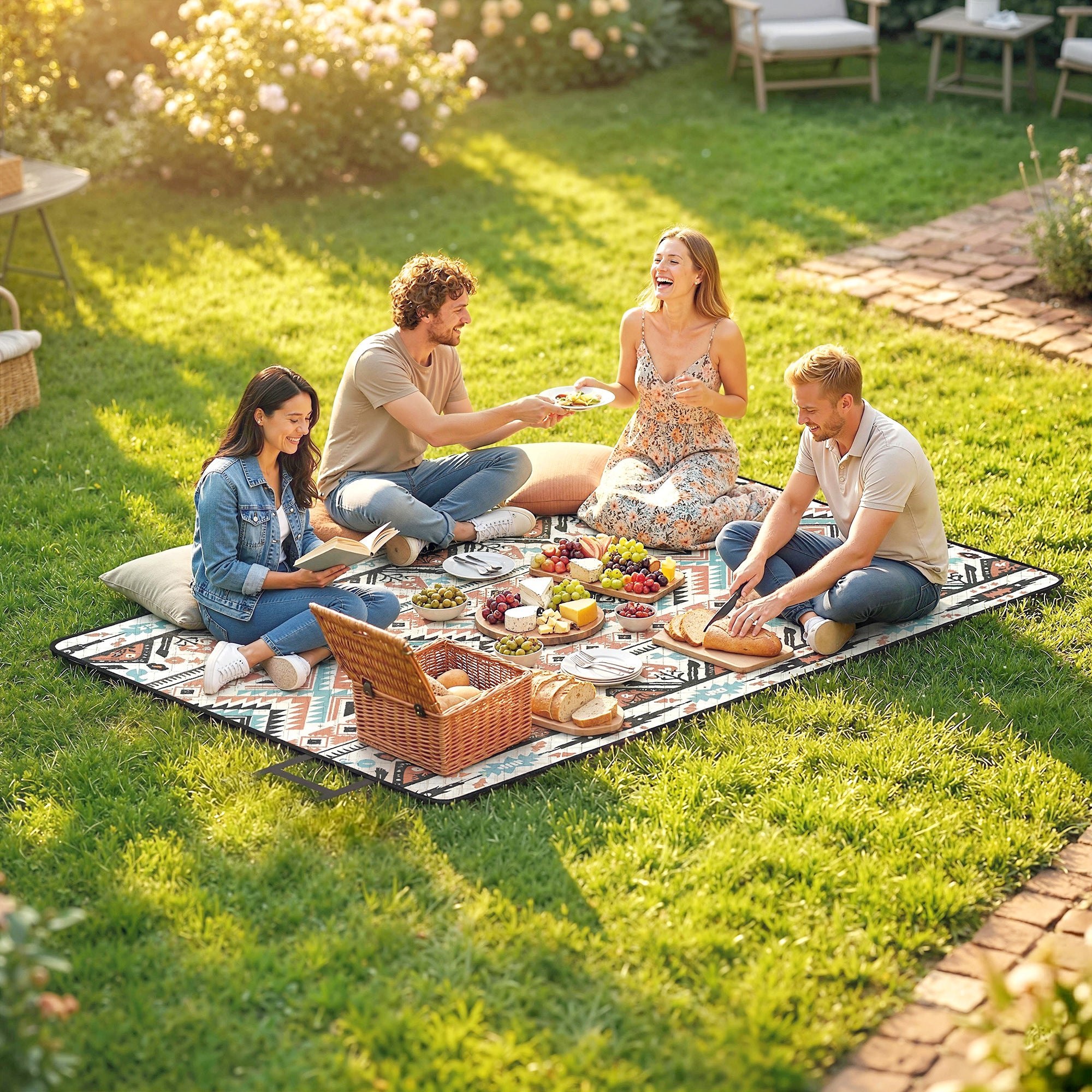 Outsunny Picnic Blanket, 300x200CM Large Beach Blanket Outdoor Picnic Mat with Integrated Strap for Camping, Mix-Colour 