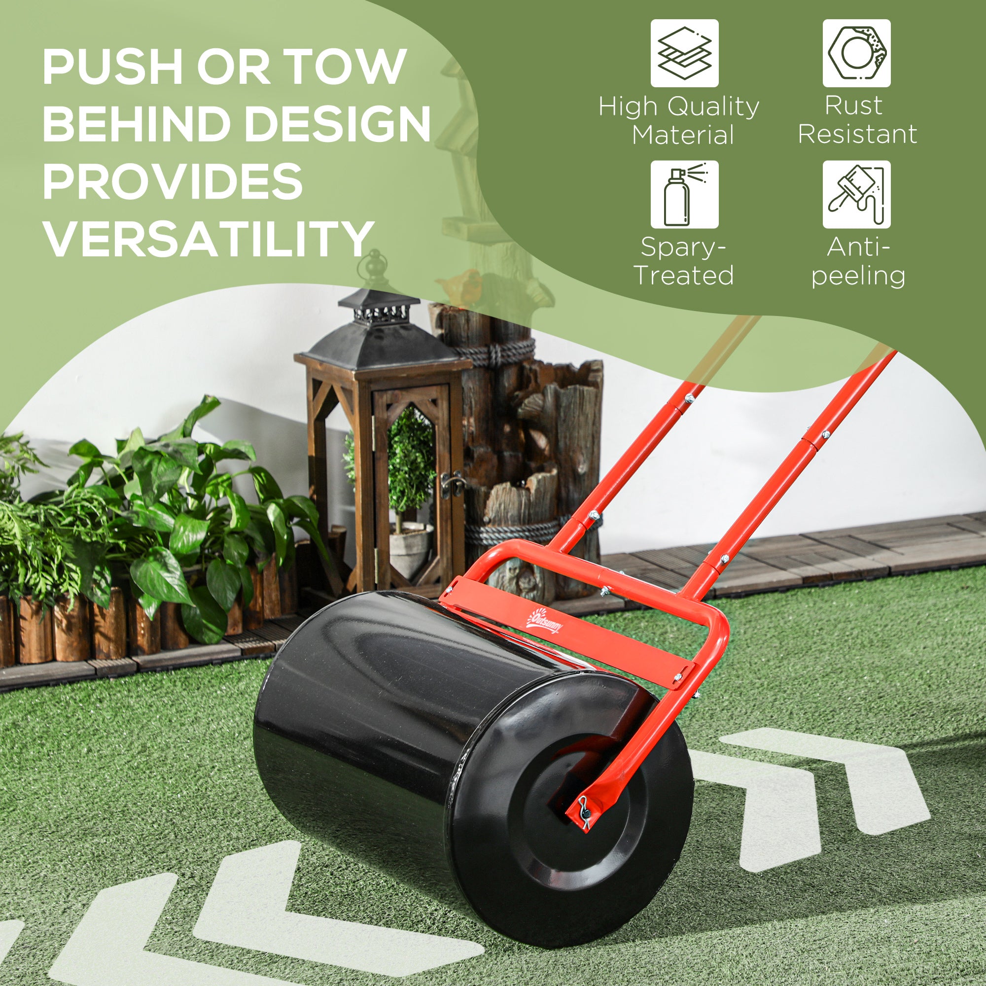 Outsunny 38L Fillable Cylinder Steel Lawn Roller - Red 
